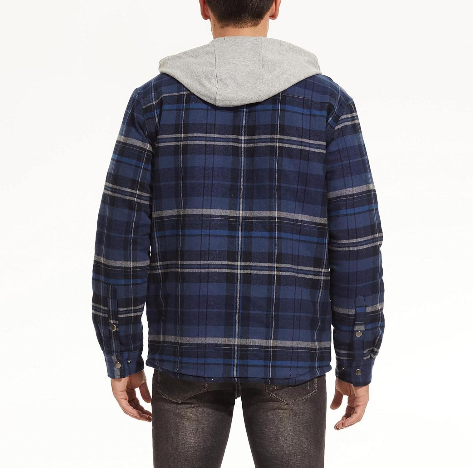 Herren Karo Hemdjacke Winter Thermohemd Gefüttert Baumwolle Casual Taschen Blau