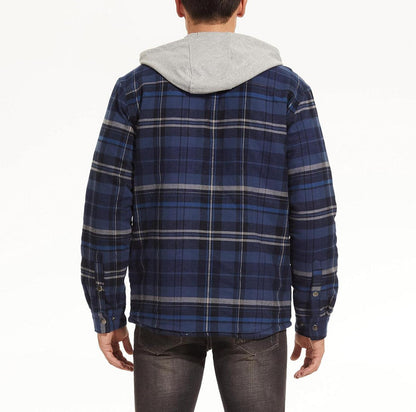 Herren Karo Hemdjacke Winter Thermohemd Gefüttert Baumwolle Casual Taschen Blau