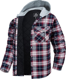Kariertes Herren Hoodie Hemdjacke mit Thermofutter und Multi-Taschen