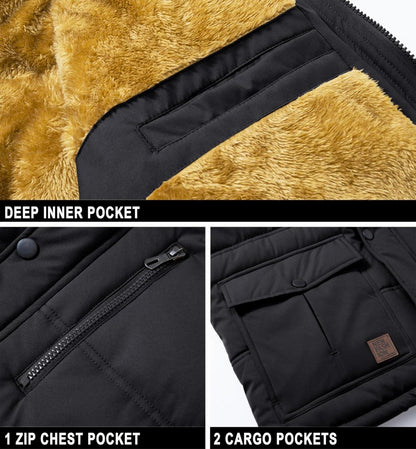 Herren Winter Parka Jacke Outdoor Fleecejacke wasserabweisend XXL Schwarz