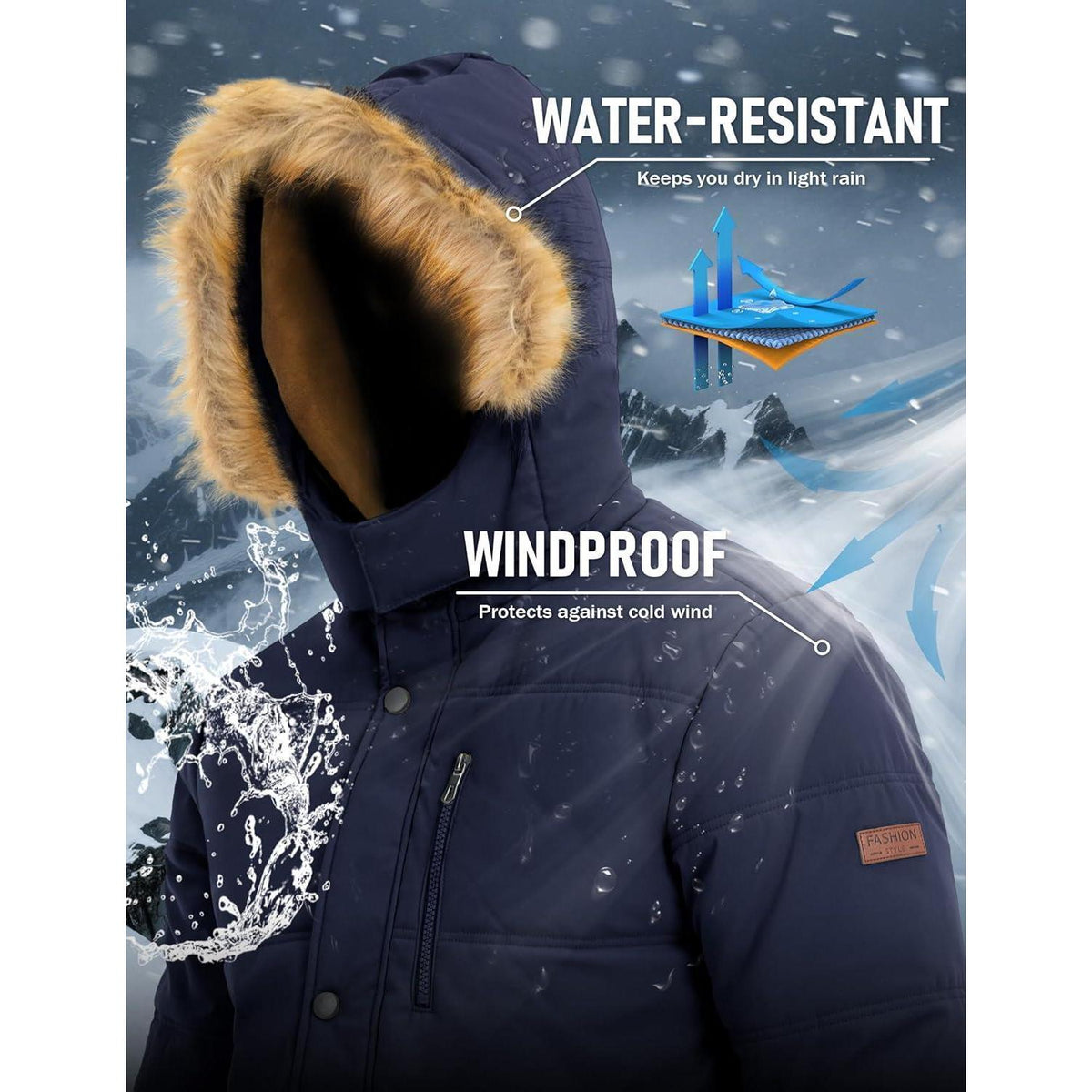 Herren Winter Parka Dunkelblau 3XL - Warm & Winddicht