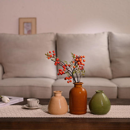 Bunte Keramik Vasen Set Herbst Deko 18/13 cm - 3er Pack