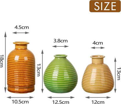 Bunte moderne Kleine Blumenvase Set für Herbst, 3er Glasige Tischvase