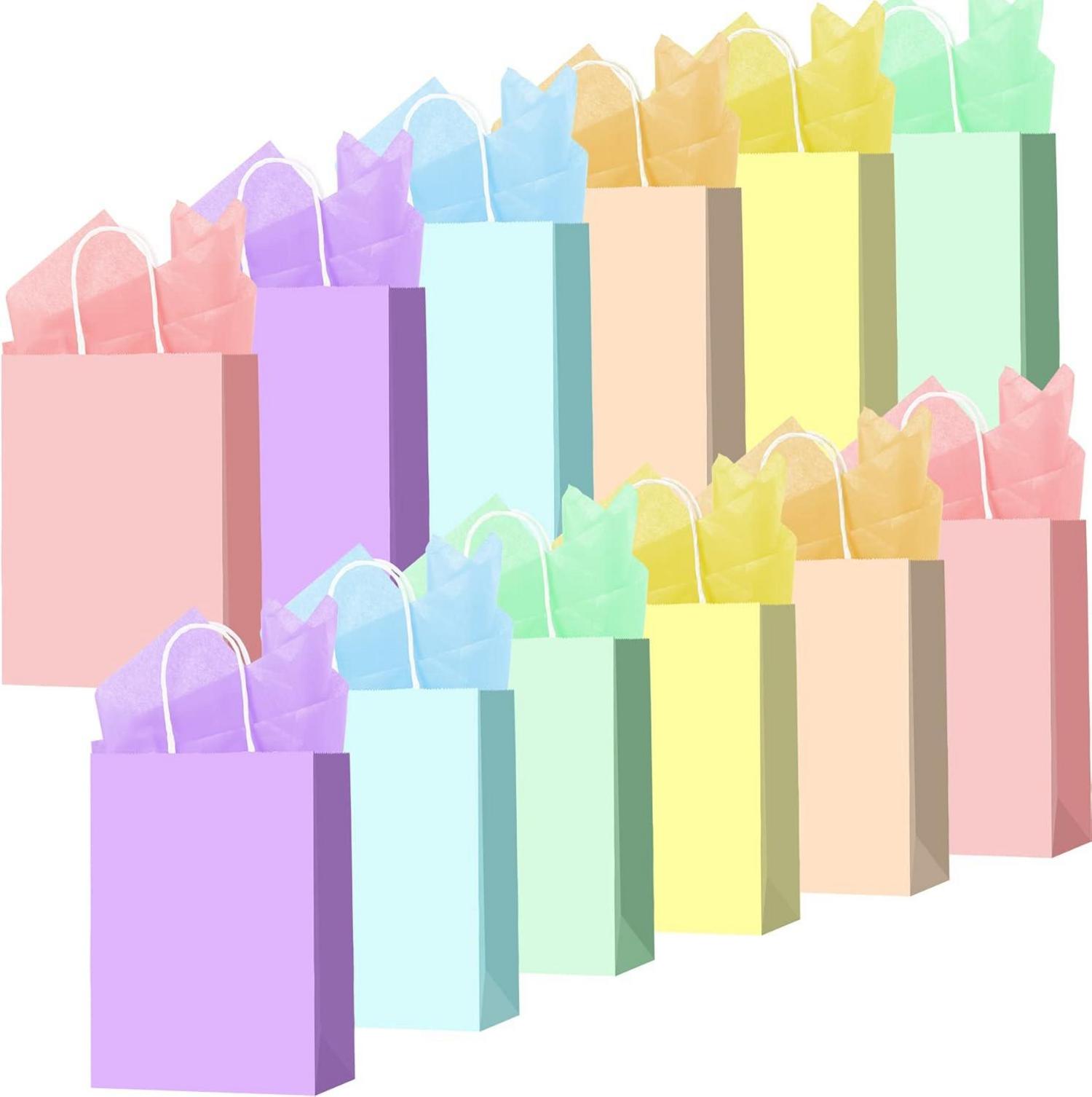Bunte Geschenktüten mit Seidenpapier, Partytaschen, 12 Stück