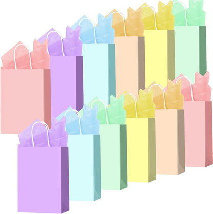 Bunte Geschenktüten mit Seidenpapier, Partytaschen, 12 Stück