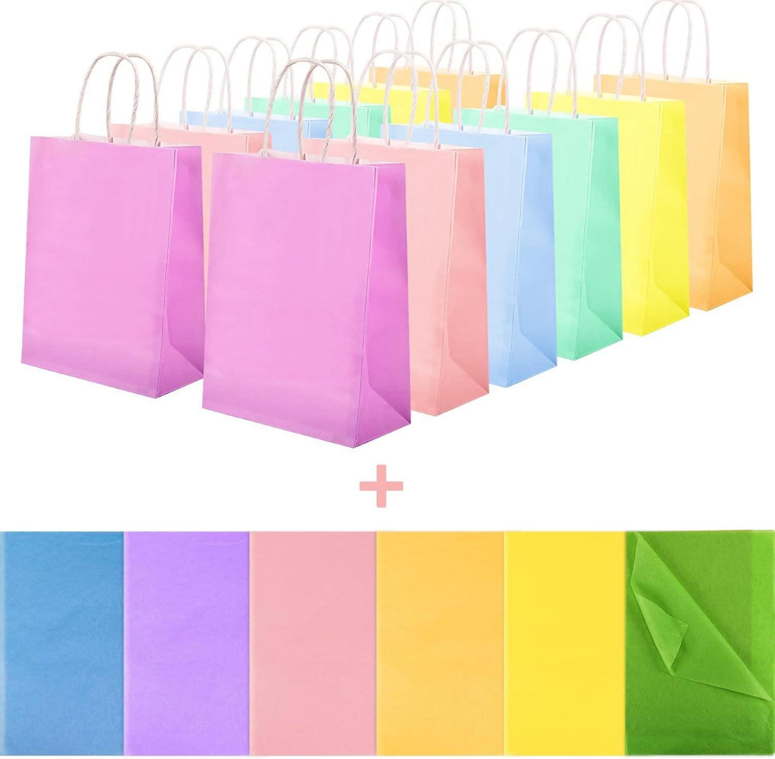 Bunte Geschenktüten mit Seidenpapier, Partytaschen, 12 Stück