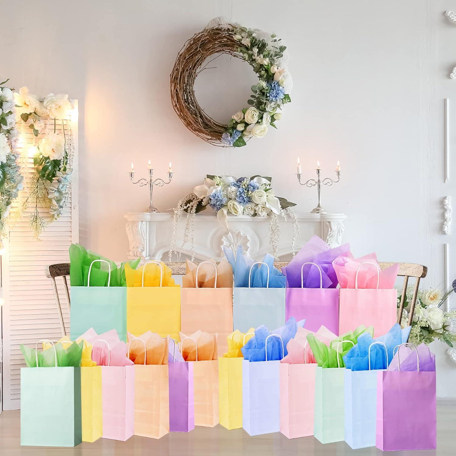 12 Papiertüten mit Seidenpapier, Regenbogen Partygeschenke