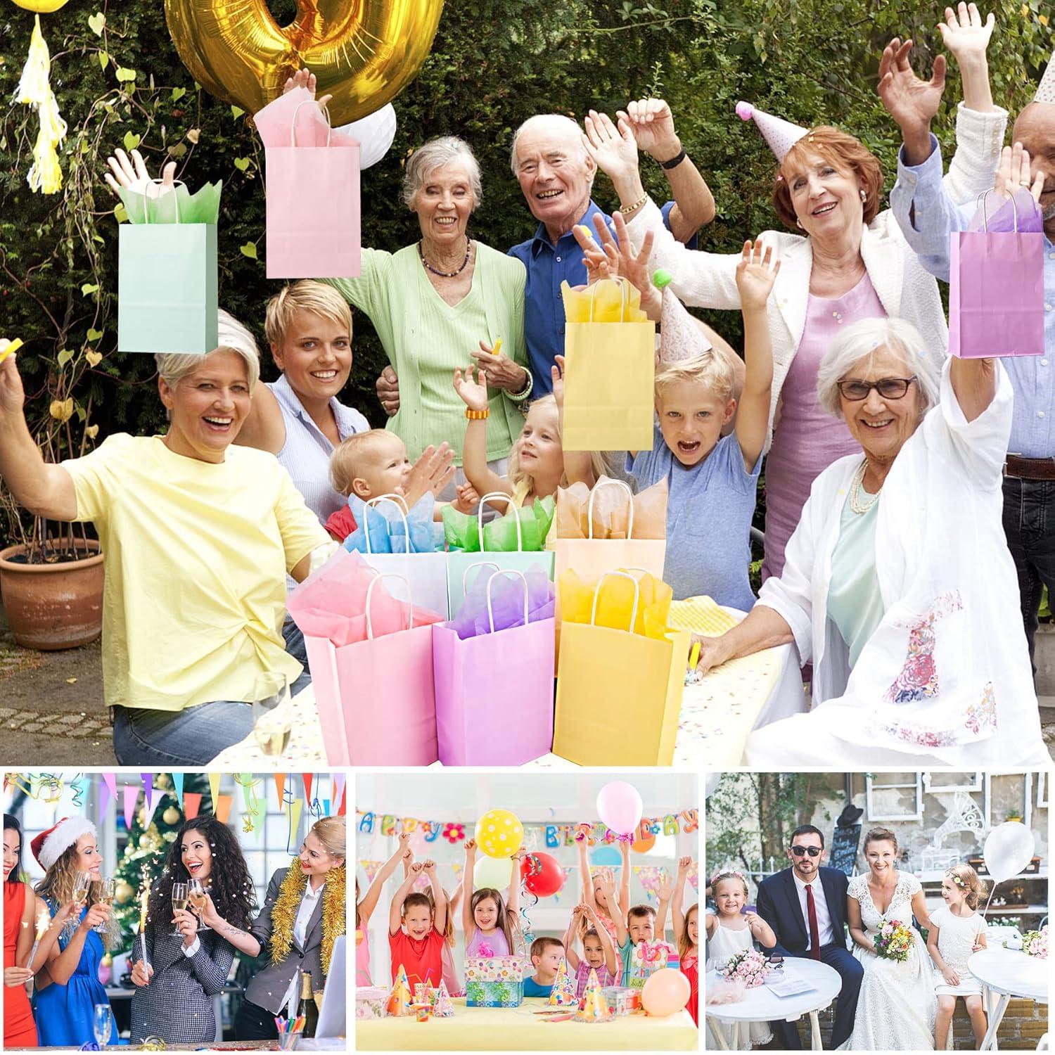 12 Stk. Bunte Geschenktüten mit Seidenpapier, Partytüten Klein