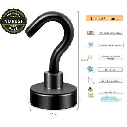 Neosmuk Magnethaken schwarz 10kg Magnet Haken Extra Stark