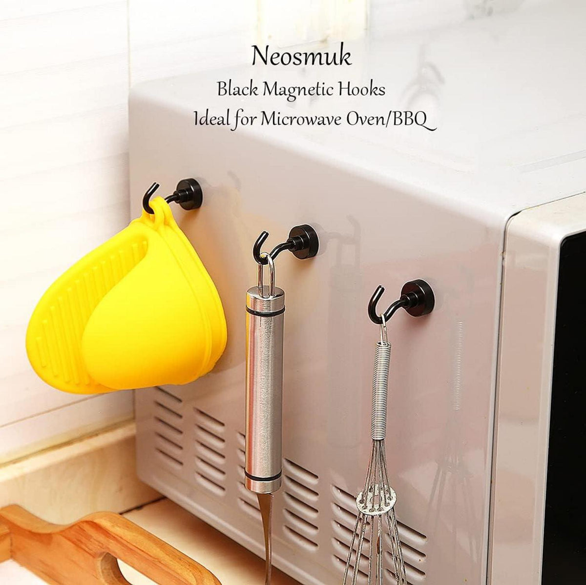 Neosmuk Magnethaken schwarz 10kg Magnet Extra Stark Organizer Werkstatt Haken