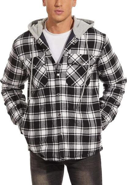 Herren Kariertes Thermohemdjacke Schwarz mit Kapuze & Multi