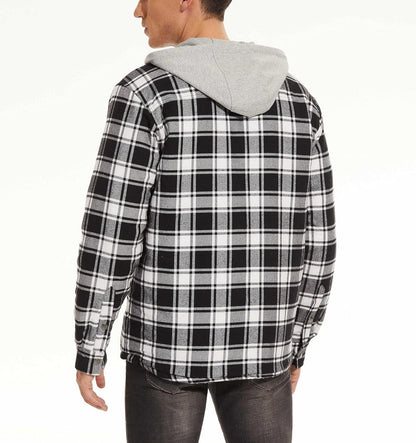 Herren Warmes Kariertes Thermohemd Schwarz Gefüttert Casual Hemd