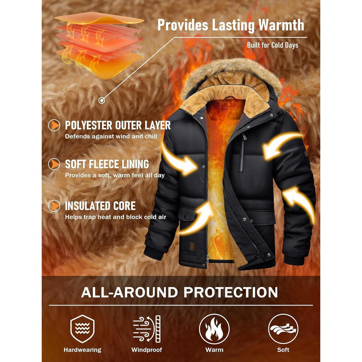 Herren Winter Parka mit abnehmbarer Kapuze – Warm & Winddicht