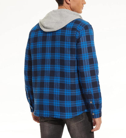 Herren Karo Hoodie Thermohemd Gefüttert Baumwolle Freizeithemd Taschen