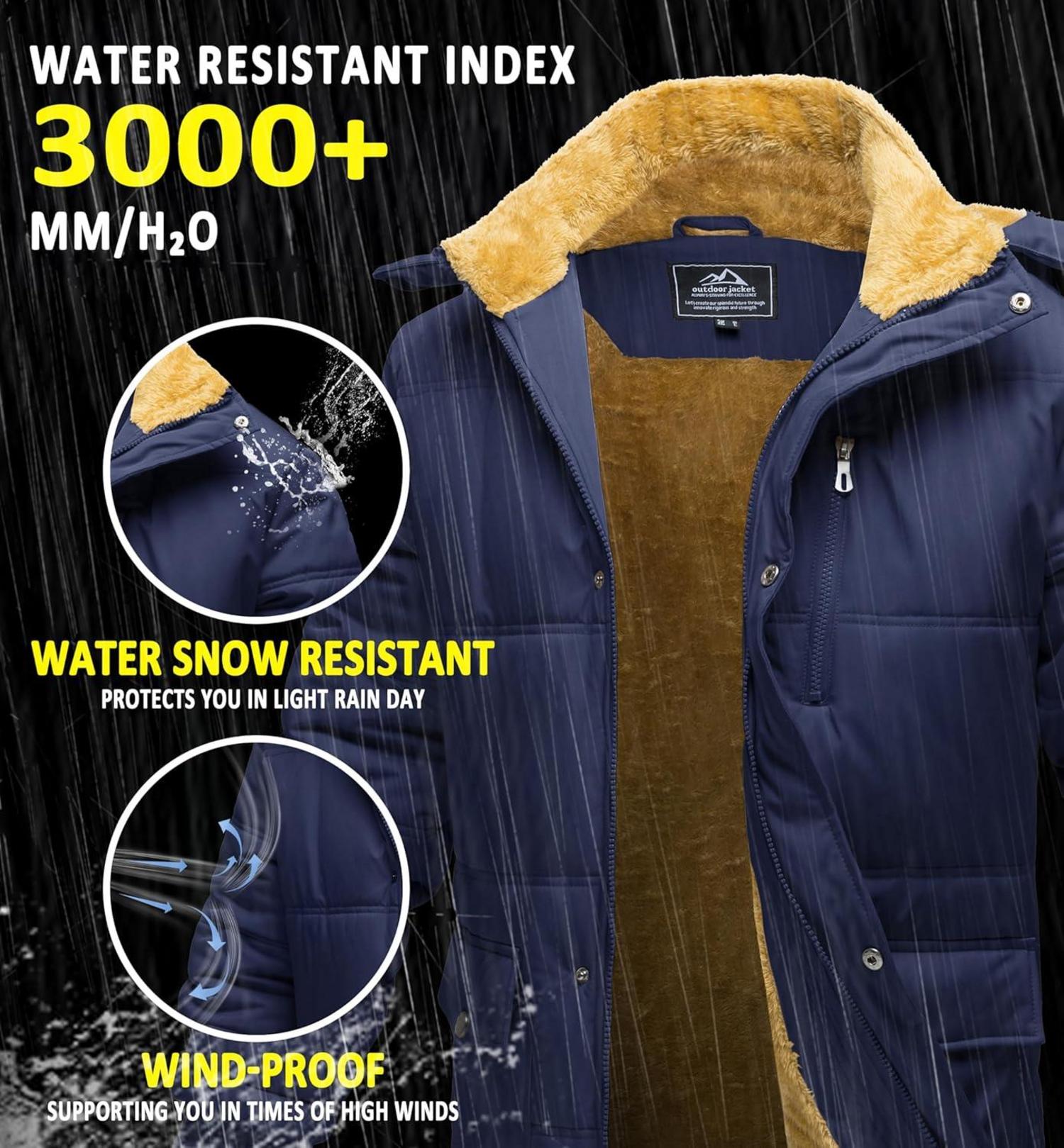 Winter Parka Jacke Herren Outdoor Warme Fleecejacke wasserabweisend