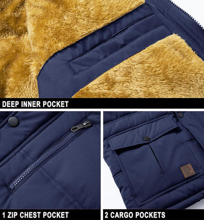 Herren Winter Parka Jacke Winddicht Outdoor Fleece Gefüttert Abnehmbar Kapuze