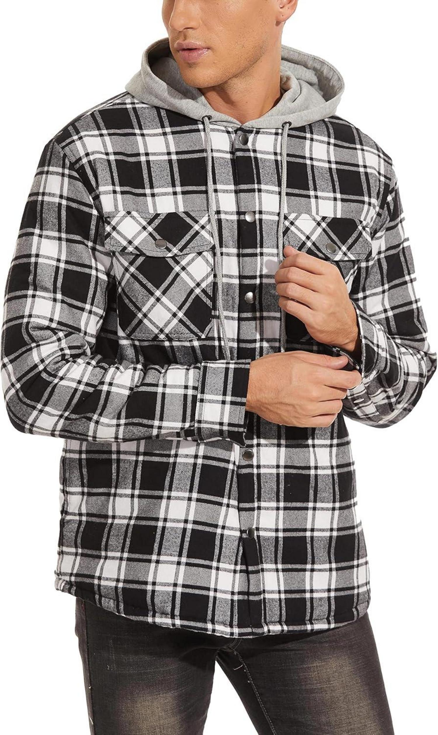 Kariertes Herren Hemdjacke Winter Thermohemd Baumwolle Warme