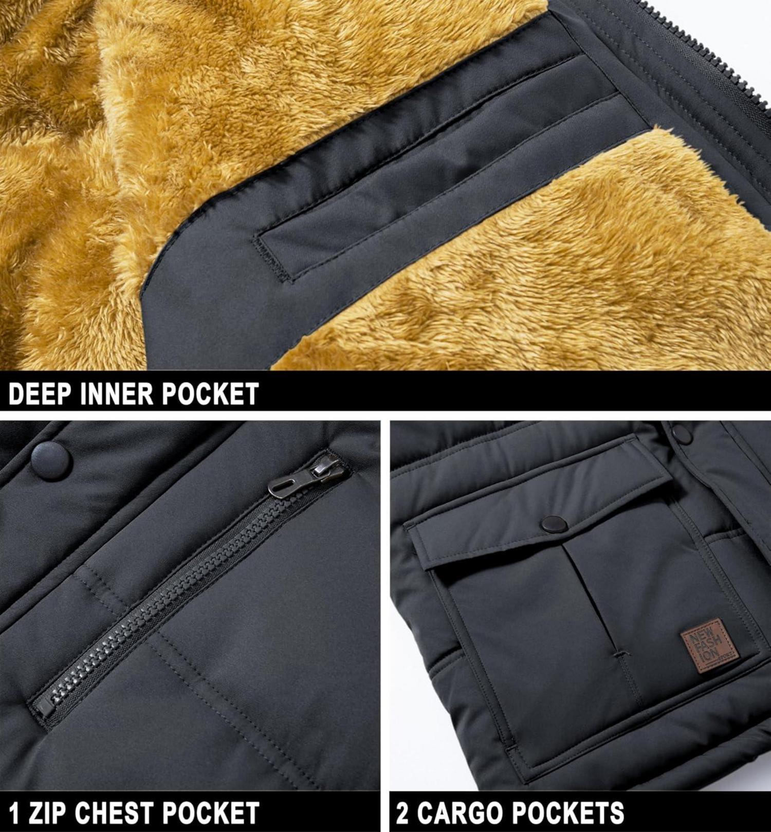 Herren Winter Parka Jacke Outdoor Fleecejacke Wasserabweisend Kapuze Größe L dunkelgrau