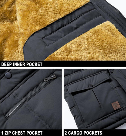 Herren Winter Parka Jacke Outdoor Fleecejacke Wasserabweisend Kapuze Größe L dunkelgrau