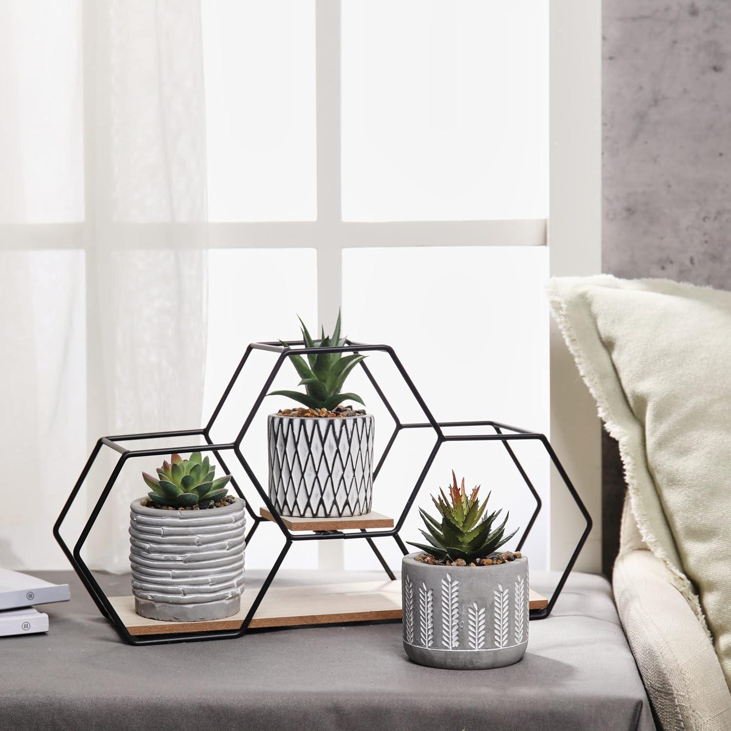 Moderne Kunstpflanze 3er Set mit Metall-Holzbock, künstliche