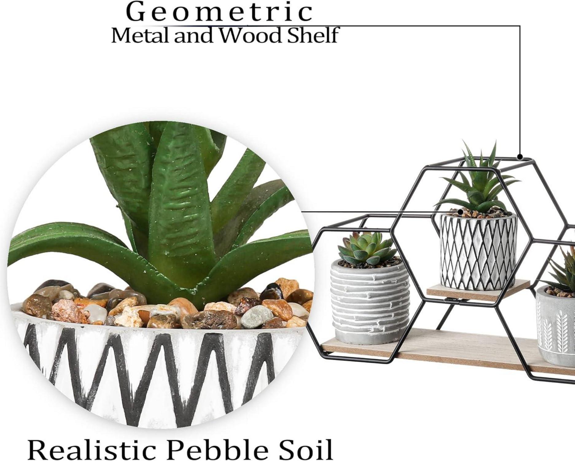 Moderne Kunstpflanze mit Metall-Holzbock, 3er Set künstliche