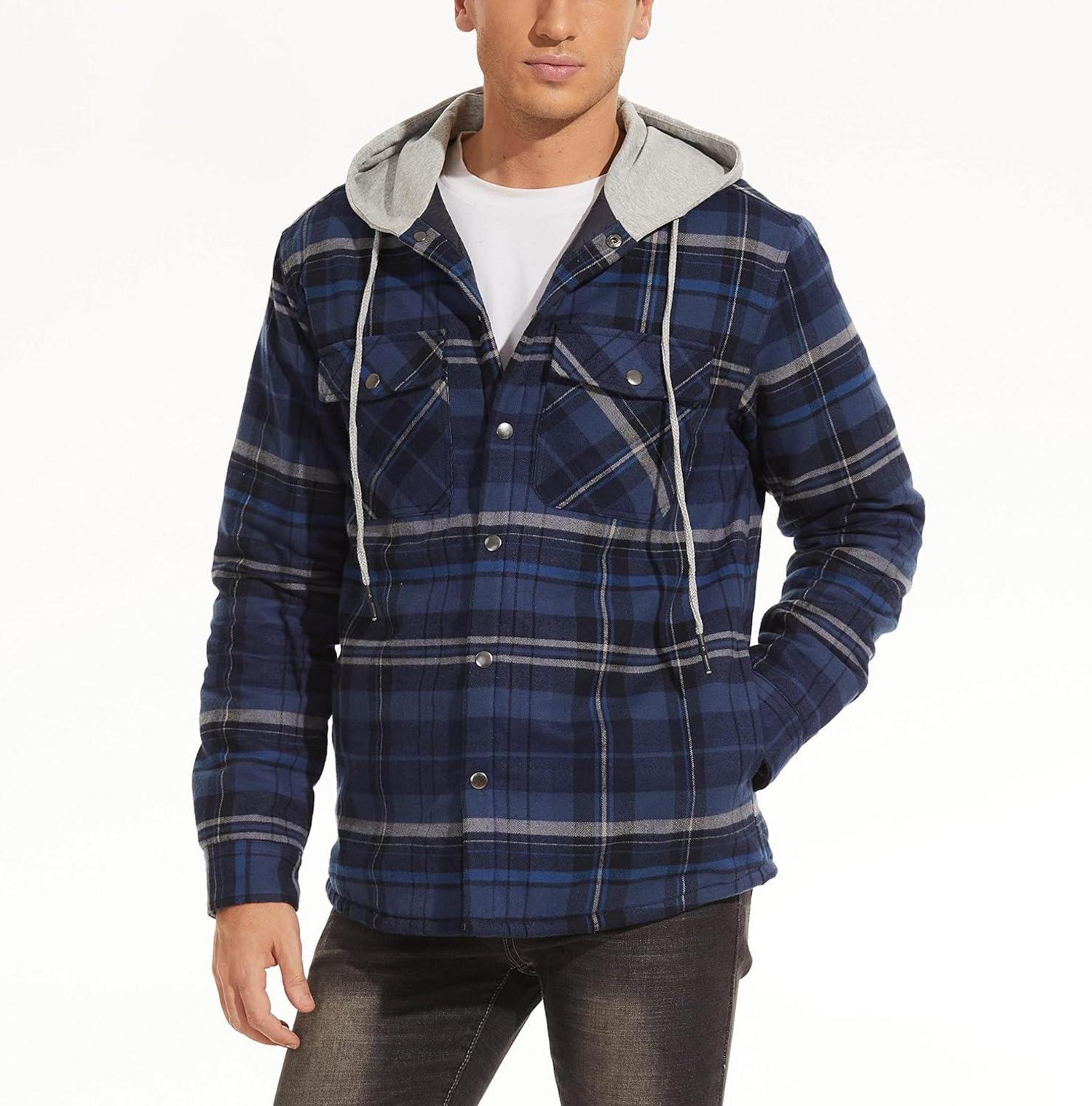 Herren Kariertes Thermohemd Gefüttert Hoodie Winter Outdoor