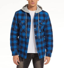 Herren Kariertes Hemdjacke Winter Thermohemd mit Kapuze