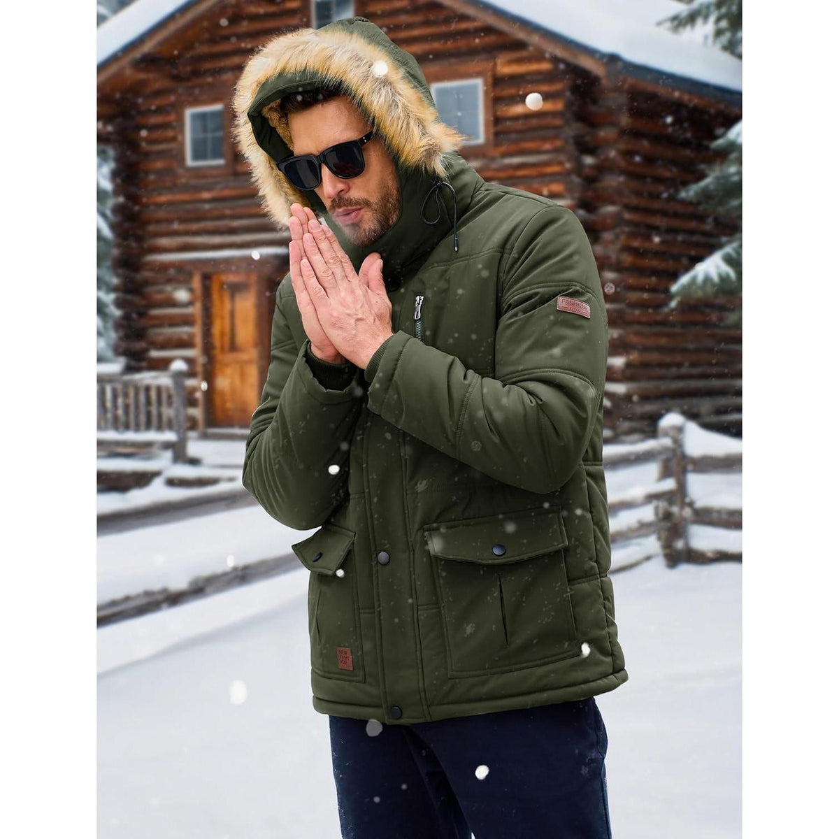 Herren Winterparka Fleecejacke Winddicht & Warm – Outdoor Jacke Armee Grün