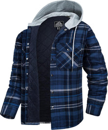 Kariertes Hemdjacke Winter Thermohemd mit Kapuze & Taschen