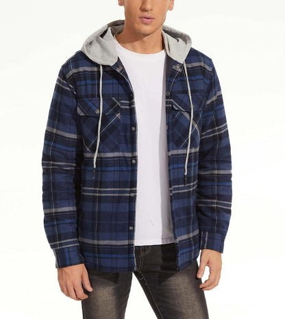 Kariertes Hemdjacke Winter Thermohemd mit Kapuze & Taschen