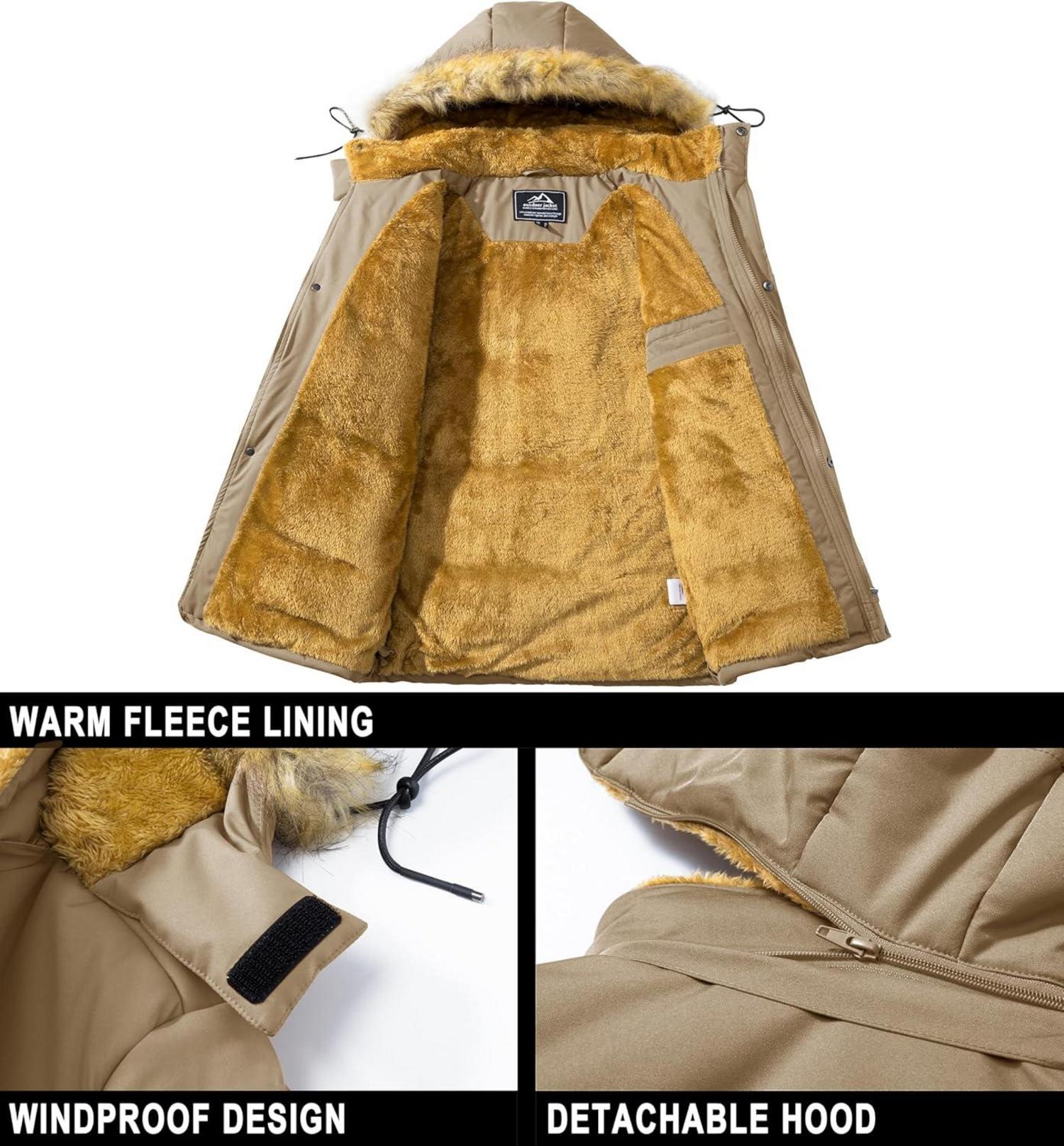 Herren Winter Parka Jacke Winddicht Outdoor Fleece Gefüttert