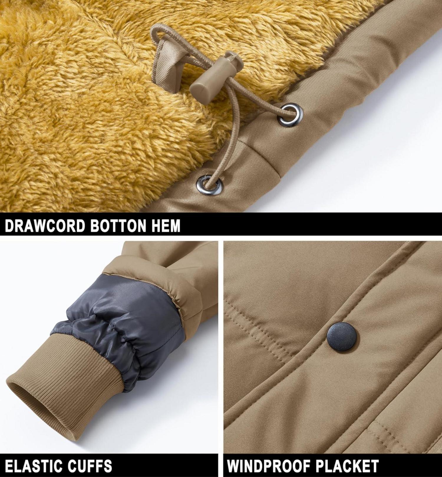 Herren Winter Parka Jacke Winddicht Outdoor Fleecejacke XL Khaki