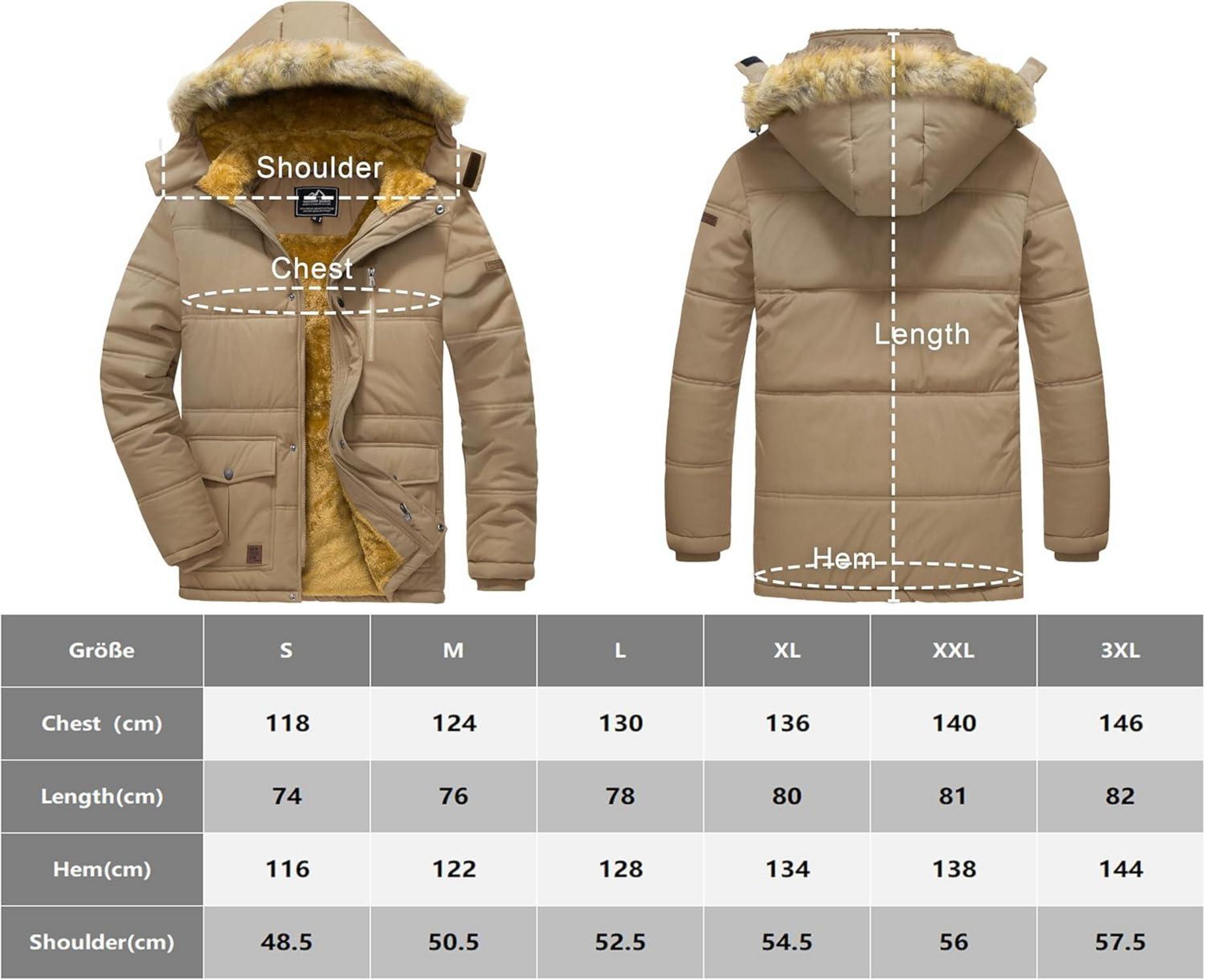 Herren Winter Parka Jacke Winddicht Outdoor Fleece Gefüttert Kapuze