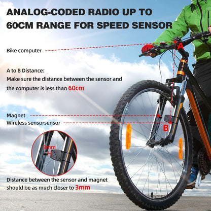 Fahrradcomputer Kabellos 19 Funktionen Schwarz mit IP54