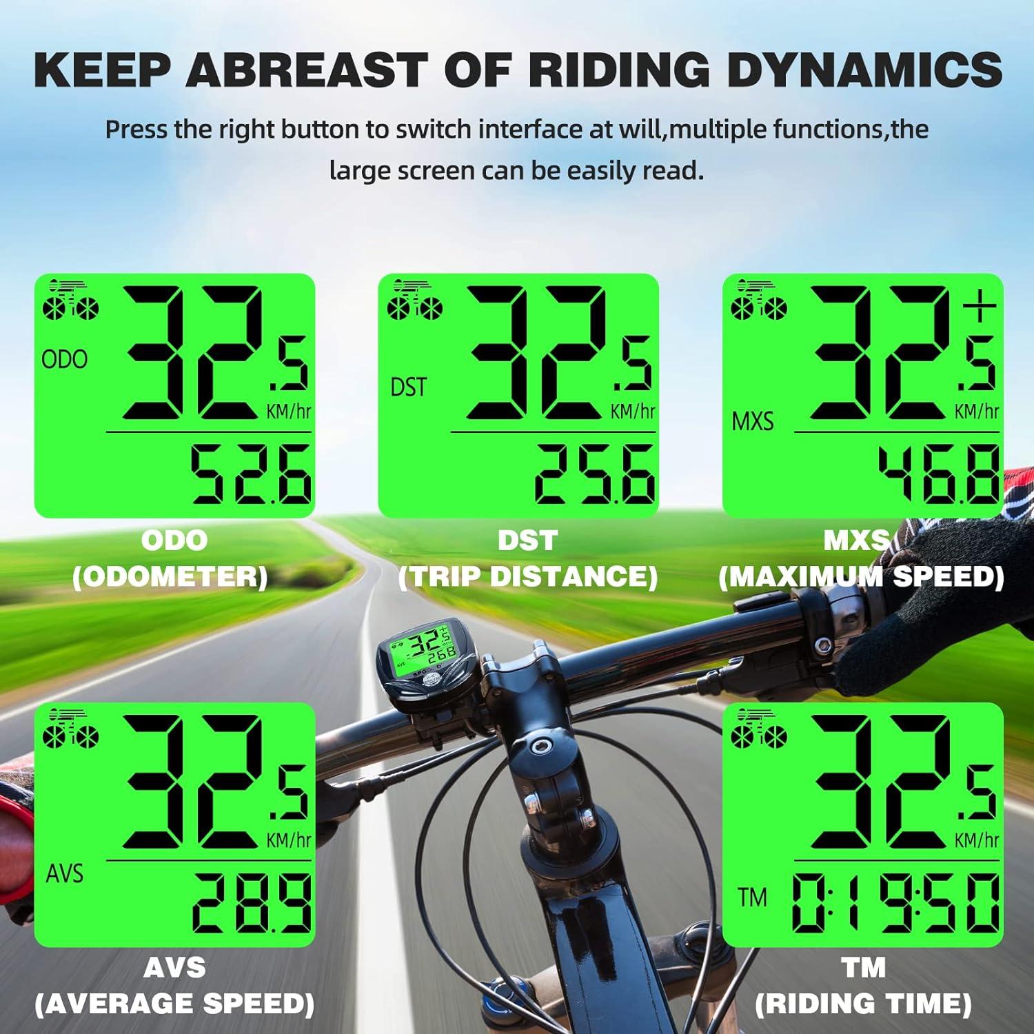Fahrradcomputer Kabellos Schwarz IP54 Display 19 Funktionen