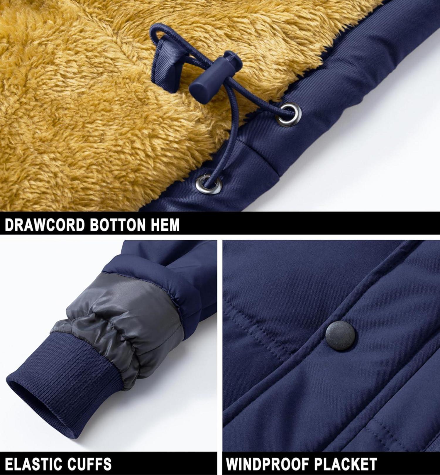 Herren Winter Parka Jacke Wasserabweisend Warm Fleece Gefüttert