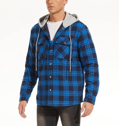 Herren Kariertes Hemdjacke Winter Thermohemd Hoodie mit Multi Taschen XXL