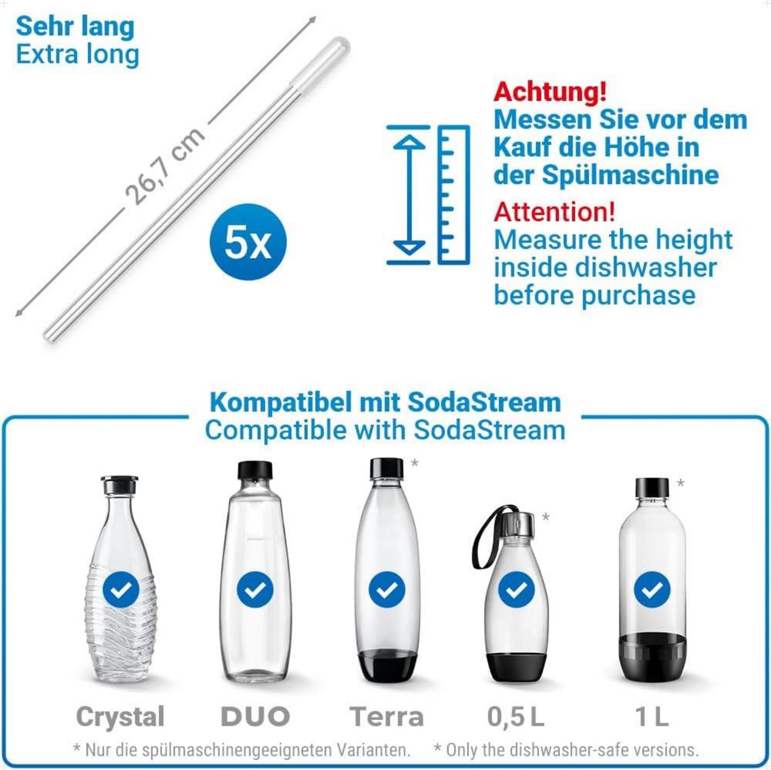 5er Set Edelstahl Flaschenhalter für Spülmaschine 26,7 cm Silikonkappe