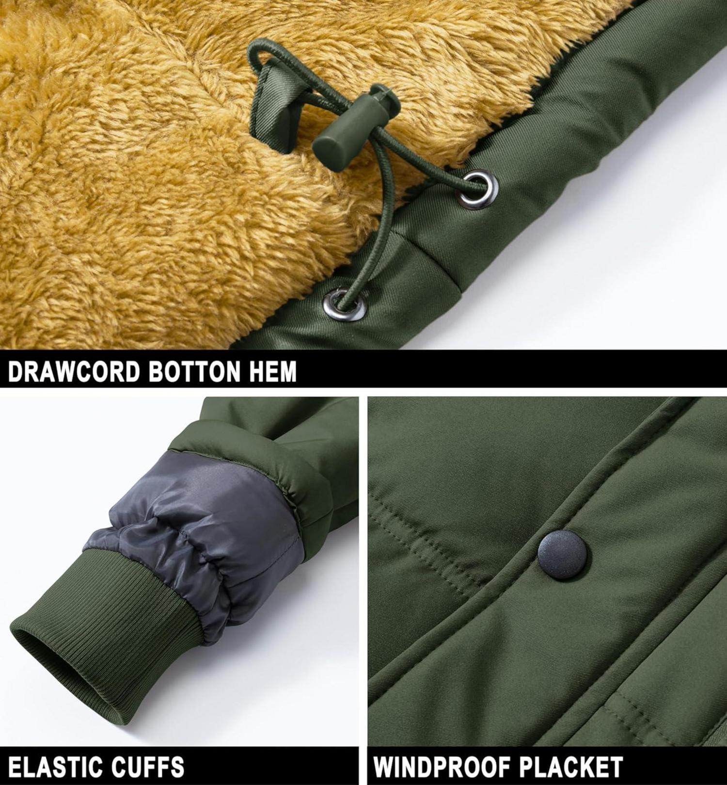 Herren Winter Parka Jacke wasserabweisende Fleecejacke M Armeegrün