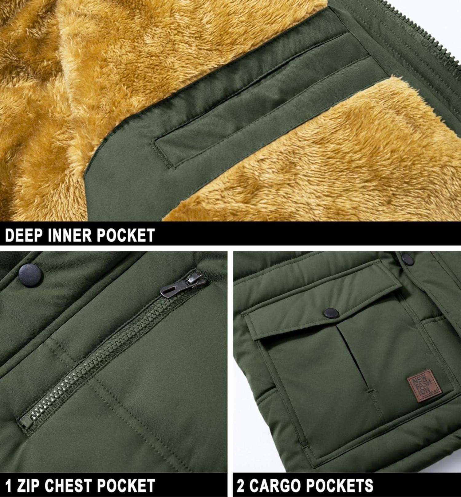 Herren Winter Parka Jacke Outdoor Fleecejacke winddicht M Armeegrün