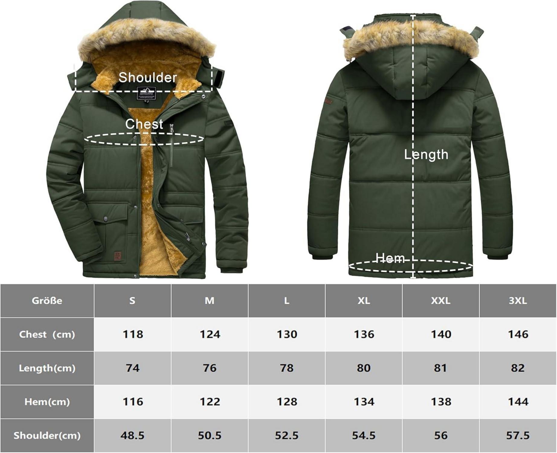Herren Winter Parka Jacke Winddicht Outdoor Fleecejacke M Armeegrün