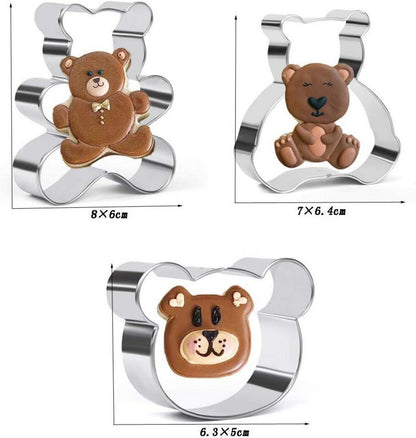 Teddybär Ausstecher Set 3-teilig Edelstahl Bärengesicht Keks Fondant