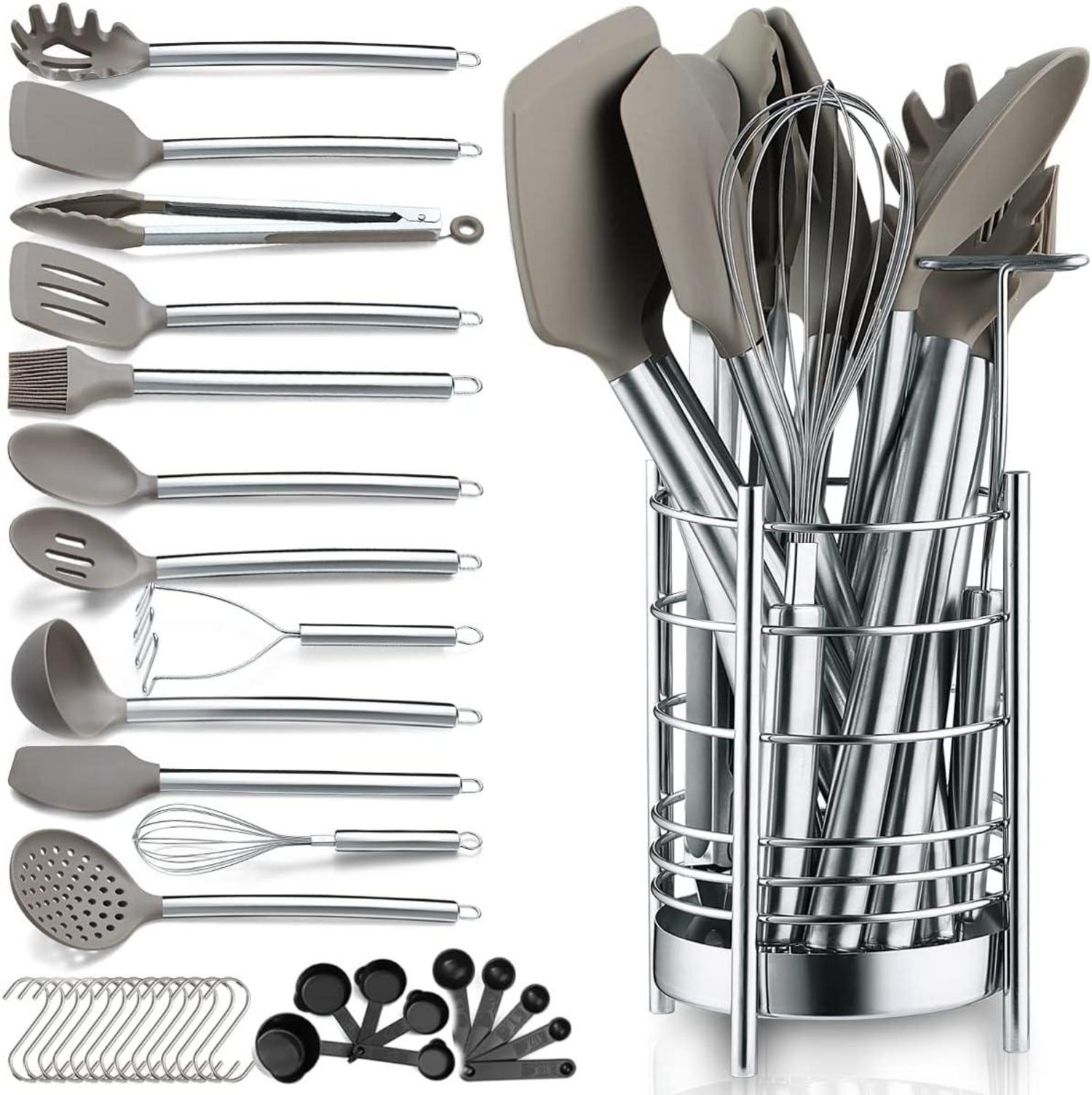Küchenutensilien Set 38-teilig Antihaft Silikon Edelstahl