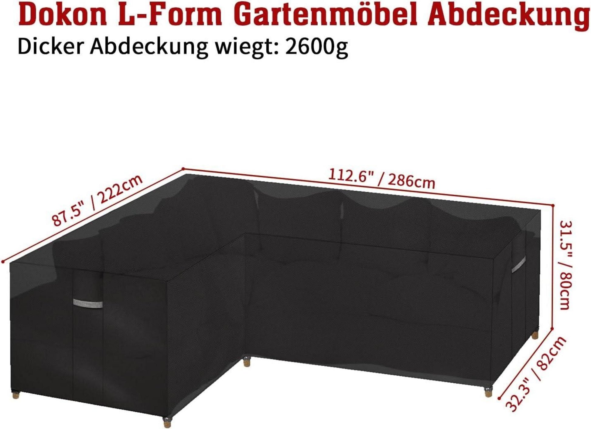 Dokon L-Form Gartenmöbel Abdeckung 600D Oxford Gewebe Winddicht UV