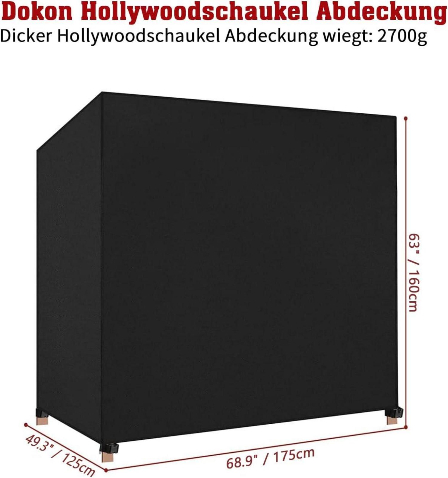 Dokon Hollywoodschaukel Abdeckung 2 Sitzer Schwarz UV-Beständig 600D