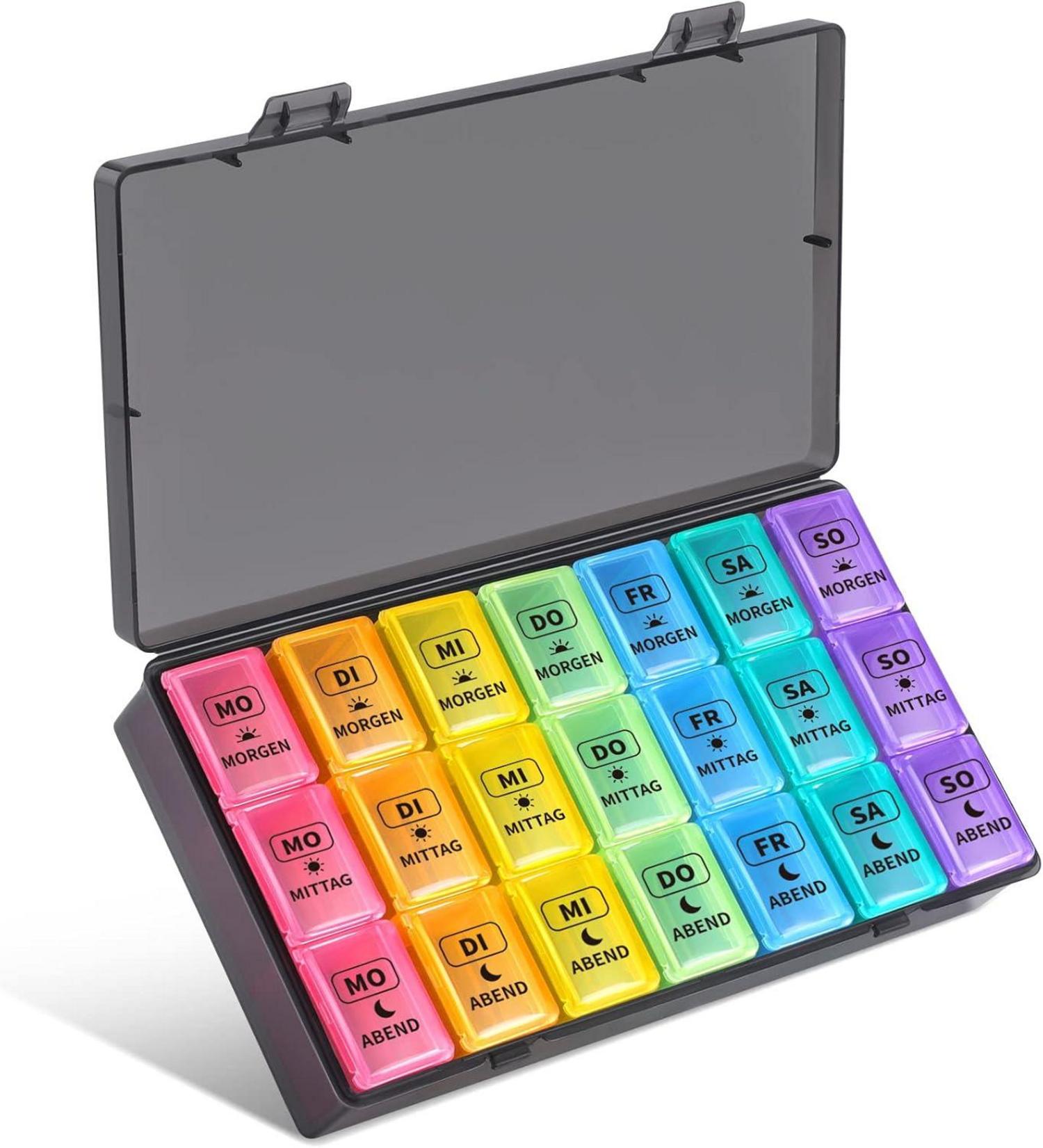 Tablettenbox 7 Tage Medikamentenbox BPA-frei Große Fächer Schwarz