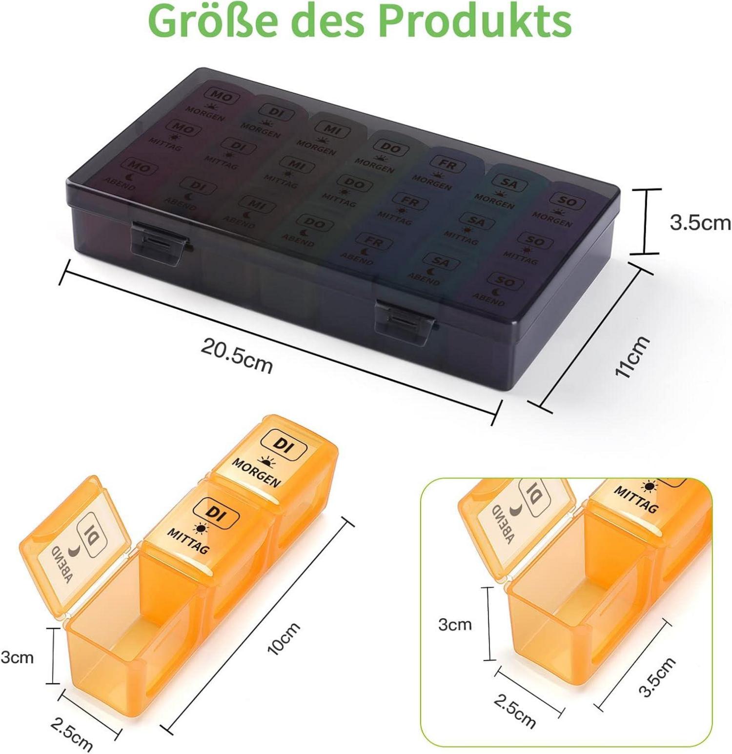 Opret Tablettenbox 7 Tage mit großen Fächern, BPA-frei, Schwarz