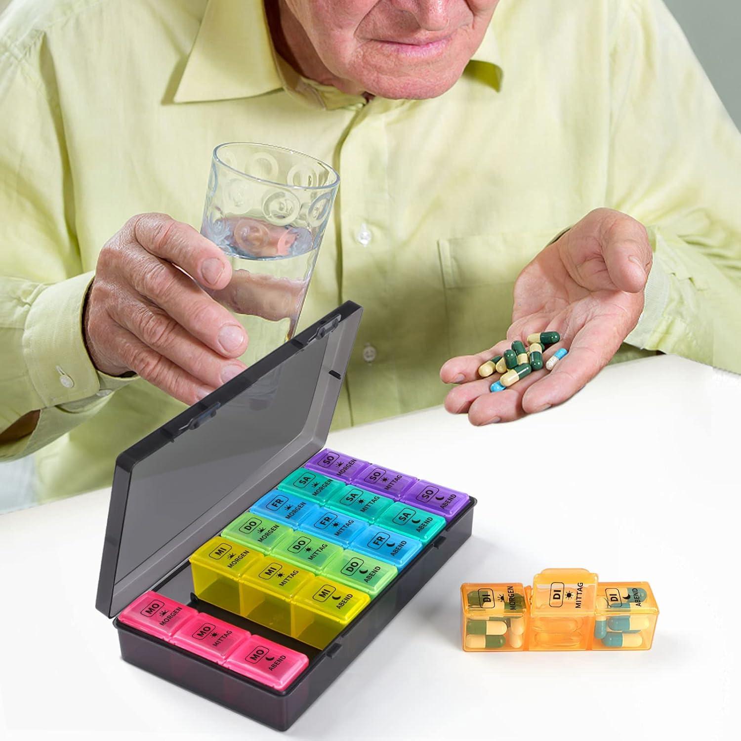 Opret Tablettenbox 7 Tage mit großen Fächern, BPA-frei, Schwarz