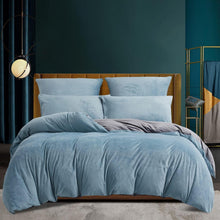 Flauschige Fleece Bettwäsche Set 220x240 cm, Hellblau/Grau
