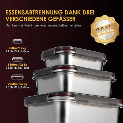 GENICOOK Edelstahl Frischhaltedosen luftdicht stapelbar 3er